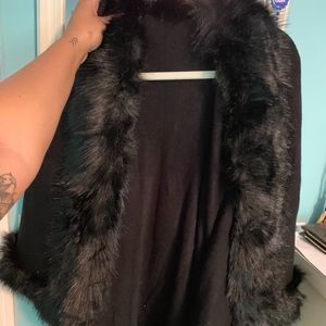 Women's Black Faux Fur Cardigan/Shawl